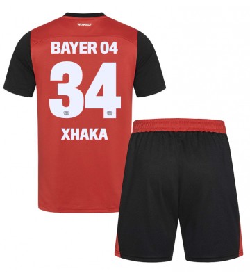 Bayer Leverkusen Granit Xhaka #34 Primera Equipación Niños 2024-25 Manga Corta (+ Pantalones cortos)